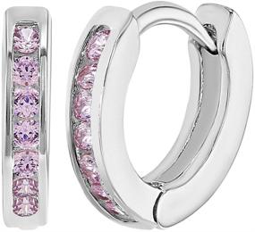 img 4 attached to 💖 Dainty and Charming Rhodium Plated Pink CZ Hoop Earrings - Perfect for Young Girls, Toddlers, and Infants