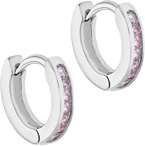 img 3 attached to 💖 Dainty and Charming Rhodium Plated Pink CZ Hoop Earrings - Perfect for Young Girls, Toddlers, and Infants