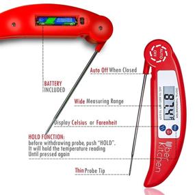 img 2 attached to 🌡️ Red Digital Instant Read Kitchen Food Thermometer for Cooking, Grilling, Barbecue, Candy, Baking, Baby Formula, Temperature Check - BBQ Grill, Coffee, Tea, Milk, Burger - Collapsible Stainless Steel Probe