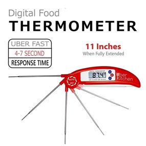 img 1 attached to 🌡️ Red Digital Instant Read Kitchen Food Thermometer for Cooking, Grilling, Barbecue, Candy, Baking, Baby Formula, Temperature Check - BBQ Grill, Coffee, Tea, Milk, Burger - Collapsible Stainless Steel Probe