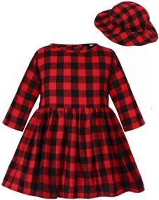 img 4 attached to 👧 Adorable A&J DESIGN 3pcs Buffalo Plaid Dress Toddler Girl Outfit: Perfect Fall Clothes Set with Long Sleeve Dress, Leggings, and Hat!