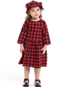 img 3 attached to 👧 Adorable A&J DESIGN 3pcs Buffalo Plaid Dress Toddler Girl Outfit: Perfect Fall Clothes Set with Long Sleeve Dress, Leggings, and Hat!