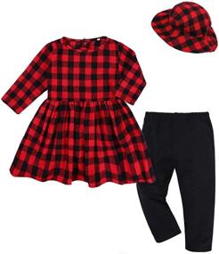 img 1 attached to 👧 Adorable A&J DESIGN 3pcs Buffalo Plaid Dress Toddler Girl Outfit: Perfect Fall Clothes Set with Long Sleeve Dress, Leggings, and Hat!