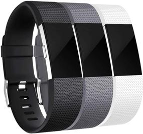 img 4 attached to 3-Pack Small Black/Gray/White Maledan Bands Replacement Compatible with Fitbit Charge 2