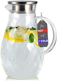 img 4 attached to 🥛 Borosilicate Glass Pitcher with Lid and Spout - 68 Ounces Cold and Hot Water Carafe with Diamond Pattern – Ideal for Homemade Iced Tea and Juice