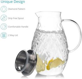 img 2 attached to 🥛 Borosilicate Glass Pitcher with Lid and Spout - 68 Ounces Cold and Hot Water Carafe with Diamond Pattern – Ideal for Homemade Iced Tea and Juice