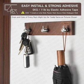 img 3 attached to YOHOM Key Holder: Adhesive Coat Hanger with Hooks, Wood Hat Rack for 👕 Wall, Organizer for Robe, Towels, and More - Perfect for Closet, Entryway, Kitchen, and Hallway