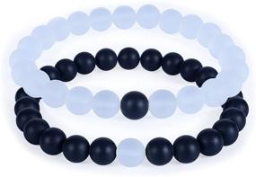 img 4 attached to 👫 Couples Distance Bracelets - Cherry Tree Collection, His and Hers, Gemstone Beaded Stretch Bracelets with 8mm Round Beads, Various Sizes