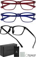 👓 premium 3 pack blue light blocking glasses for computer/gaming/reading - anti-fatigue square frame eyewear, uv glare protection - women & men non prescription logo