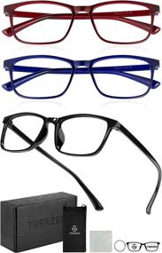 img 4 attached to 👓 Premium 3 Pack Blue Light Blocking Glasses for Computer/Gaming/Reading - Anti-Fatigue Square Frame Eyewear, UV Glare Protection - Women & Men Non Prescription