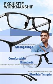 img 2 attached to 👓 Premium 3 Pack Blue Light Blocking Glasses for Computer/Gaming/Reading - Anti-Fatigue Square Frame Eyewear, UV Glare Protection - Women & Men Non Prescription