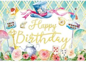 img 4 attached to 🎩 Captivating Allenjoy Mad Hatter Birthday Backdrop: Mint Green Tea Party Photography Background for Girl Baby in Wonderland Celebration with Rose Teapot, Playing Cards, and Kids Photoshoot Props - 84x60inch