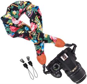 img 4 attached to 📷 Premium DSLR/SLR/Digital Camera Soft Scarf Strap Belt by Wolven - Black Multi Floral Design for Instant Camera Compatibility