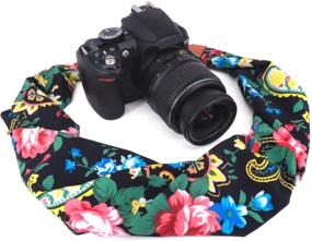 img 1 attached to 📷 Premium DSLR/SLR/Digital Camera Soft Scarf Strap Belt by Wolven - Black Multi Floral Design for Instant Camera Compatibility