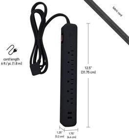 img 2 attached to 💡 Глобальной электрической дизайнерской серии полосы питания с USB-портами и защитой от скачков напряжения - 6-футовая 6-розеточная, угловой вилкой, выключателем автоматического выключения, черным покрытием - 78439, 2 фута