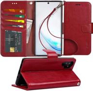 📱 arae wallet case for samsung galaxy note 10 plus/note 10 plus 5g - wine red, pu leather flip cover with stand feature and id/credit cards pocket (6.8 inch) logo