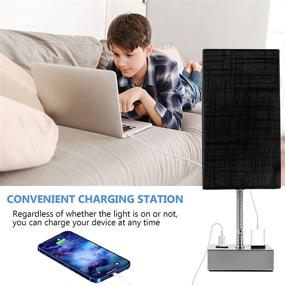 img 2 attached to 🌙 Set of 2 Table Lamps for Bedroom with USB Charging Ports and AC Outlet - 3-Way Dimmable Nightstand Lamps for Reading or Office (LED Bulb Included)