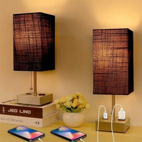 img 4 attached to 🌙 Set of 2 Table Lamps for Bedroom with USB Charging Ports and AC Outlet - 3-Way Dimmable Nightstand Lamps for Reading or Office (LED Bulb Included)