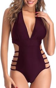 img 4 attached to 👙 Tempt Me Women Plunge V Neck One Piece Swimsuit: Halter Open Back Bathing Suit with High Leg Cutout - Stylish Swimwear for Women