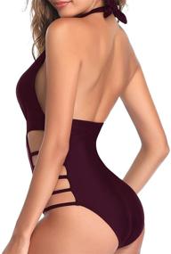 img 1 attached to 👙 Tempt Me Women Plunge V Neck One Piece Swimsuit: Halter Open Back Bathing Suit with High Leg Cutout - Stylish Swimwear for Women