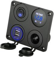 🔌 4 in 1 charger socket panel with led voltmeter, 12v 4.2a dual usb charger socket power outlet, cigarette lighter socket, and led lighted on off rocker toggle switch for car marine boat rv truck logo