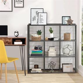 img 3 attached to 📦 VECELO Metal Wire Cube Storage Organizer, 9-Cube Grid Shelves, Modular Bookcase, Multipurpose Display Rack for Books, Toys, Clothes, Tools, 36”L x 12”W x 36”H, Black