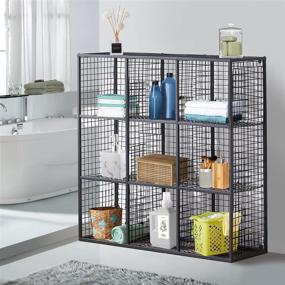 img 2 attached to 📦 VECELO Metal Wire Cube Storage Organizer, 9-Cube Grid Shelves, Modular Bookcase, Multipurpose Display Rack for Books, Toys, Clothes, Tools, 36”L x 12”W x 36”H, Black