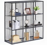 📦 vecelo metal wire cube storage organizer, 9-cube grid shelves, modular bookcase, multipurpose display rack for books, toys, clothes, tools, 36”l x 12”w x 36”h, black logo