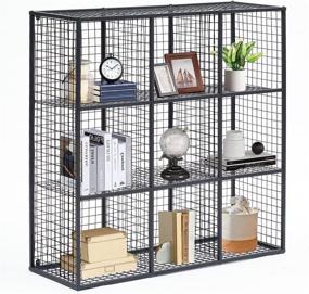 img 4 attached to 📦 VECELO Metal Wire Cube Storage Organizer, 9-Cube Grid Shelves, Modular Bookcase, Multipurpose Display Rack for Books, Toys, Clothes, Tools, 36”L x 12”W x 36”H, Black