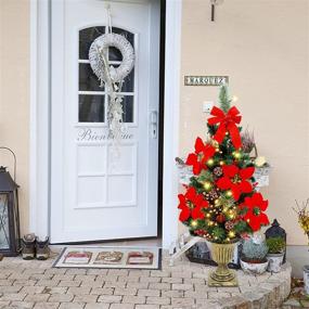 img 2 attached to 3FT Pre-Lit Poinsettia Spruce Entrance Christmas Tree with 100 LEDs, Pine Cones, Red & Golden Berries - Gold Urn Base for Front Door, Porch, Entryway Xmas Home Decor (1 Pack)