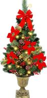 3ft pre-lit poinsettia spruce entrance christmas tree with 100 leds, pine cones, red & golden berries - gold urn base for front door, porch, entryway xmas home decor (1 pack) логотип