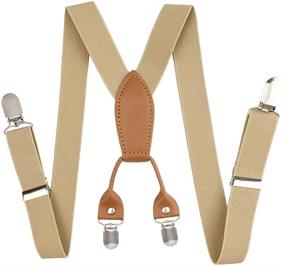 img 2 attached to 👦 Children's Solid Color Elastic Suspenders, Cinny - 1 Inch Width with 4 Metal Clips