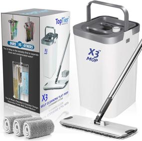 img 4 attached to 🧹 Effortless Cleaning with X3 Flat Floor Mop and Bucket Set: Dirty and Clean Water Separation, 3-Chamber Design, Includes 3 Reusable Microfiber Mop Pads