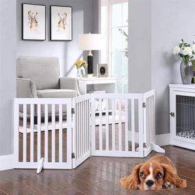 img 2 attached to unipaws Freestanding Wooden Dog Gate, Foldable Pet Gate with 2 Support Feet, Stair Barrier for Indoor Use Only - White