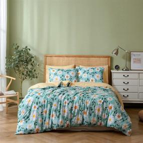 img 4 attached to 🌼 Queen Size Botanical Duvet Cover – Reversible White Daisy Floral Design – 3 Piece Soft Lightweight Microfiber Bedding Set with Zipper Ties – Includes 1 Duvet Cover & 2 Pillowcases – No Comforter Included