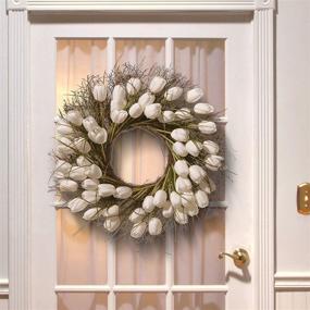 img 3 attached to 🌼 24 Inch Bristle Branch Spring Wreath with White Tulip Flowers by National Tree Company: Ideal for Front Door or Home Decoration