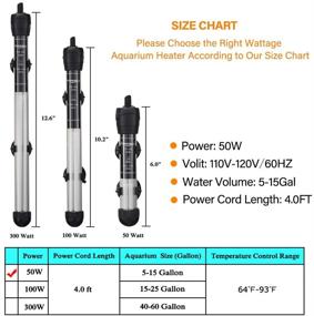 img 3 attached to 🐠 FREESEA Adjustable Thermostat Aquarium Fish Tank Heater: 50W, 100W, 300W with 2 Suction Cups & Thermometer - Ideal for Betta Tank, Saltwater Tank, Aquariums, Coral Tanks