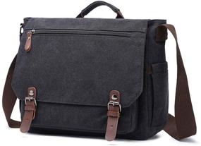 img 4 attached to 👜 Stylish Vintage Canvas Messenger Bag: Perfect School Shoulder Bag for 13.3-15inch Laptop, Ideal Business Briefcase