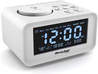 🕰️ reacher small digital alarm clock radio with dual usb charging ports, adjustable dimmer, weekday/weekend modes, thermometer, 6 volume sounds, sleep timer, ac powered + battery backup for bedroom (white) logo