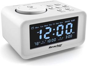 img 4 attached to 🕰️ REACHER Small Digital Alarm Clock Radio with Dual USB Charging Ports, Adjustable Dimmer, Weekday/Weekend modes, Thermometer, 6 Volume Sounds, Sleep Timer, AC Powered + Battery Backup for Bedroom (White)