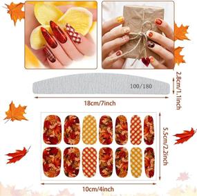 img 2 attached to Maple Leaf Fall Nail Stickers, Thanksgiving Full Nail Wraps - 12 Sheets Set with Self-Adhesive Nail Decal Art, Nail Files Included - Perfect for Women and Girls