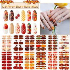 img 3 attached to Maple Leaf Fall Nail Stickers, Thanksgiving Full Nail Wraps - 12 Sheets Set with Self-Adhesive Nail Decal Art, Nail Files Included - Perfect for Women and Girls