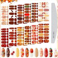 maple leaf fall nail stickers, thanksgiving full nail wraps - 12 sheets set with self-adhesive nail decal art, nail files included - perfect for women and girls logo