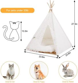 img 1 attached to 🐾 DEWEL Pet Teepee with Cushion - Portable 27.5 Inch Tall Dog & Cat Tent for Small Medium Dogs and Cats - Foldable Pet Teepee Tent with Soft Bed - Ideal Indoor Pet House for Puppy, Kitten, and Rabbit