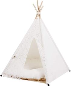 img 4 attached to 🐾 DEWEL Pet Teepee with Cushion - Portable 27.5 Inch Tall Dog & Cat Tent for Small Medium Dogs and Cats - Foldable Pet Teepee Tent with Soft Bed - Ideal Indoor Pet House for Puppy, Kitten, and Rabbit