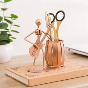 img 3 attached to 🎸 Copper-Toned Metal Guitar Rocker Pen/Pencil Holder Cup/Tabletop Office Supply Organizer by MyGift