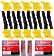 🔥 set of 10 mas ignition coil dg508 (yellow) and 10 motorcraft spark plug sp479 - compatible with ford 4.6l 5.4l v8 dg457 dg472 dg491 crown victoria expedition f-150 f-250 mustang lincoln mercury explorer logo