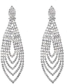 img 4 attached to Sparkling Elegance: Silver Plated 💎 Crystal Rhinestone Wedding Chandelier Earrings for Women