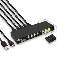 cklau 4kx2k@60hz 4 port hdmi kvm switch with cables, 2 pcs usb 3.0 hub, audio & wireless keyboard mouse support logo