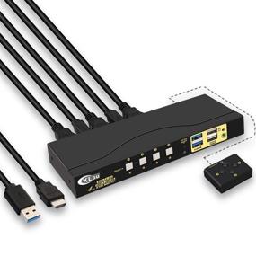 img 4 attached to CKLau 4Kx2K@60Hz 4 Port HDMI KVM Switch with Cables, 2 pcs USB 3.0 Hub, Audio & Wireless Keyboard Mouse Support